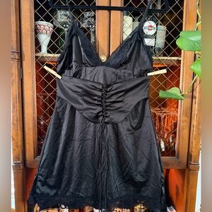 Elegant Black Lace Trim Slip Dress